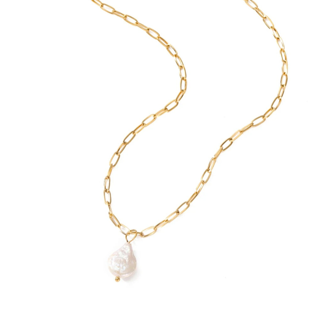 Fine Paper Clip Necklace with Freshwater Pearl
