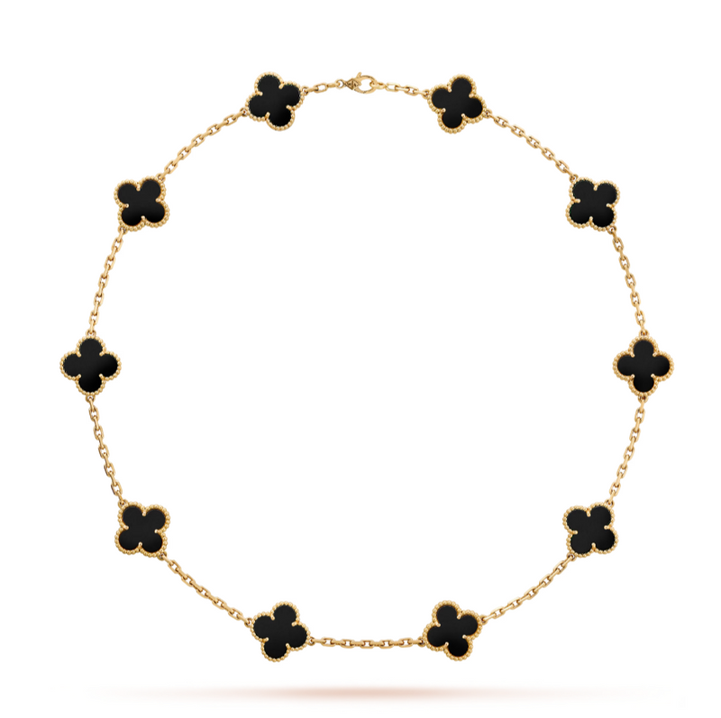 10 Motif Clover Necklace- Available in Black, White and Gold with Cubic Zirconia