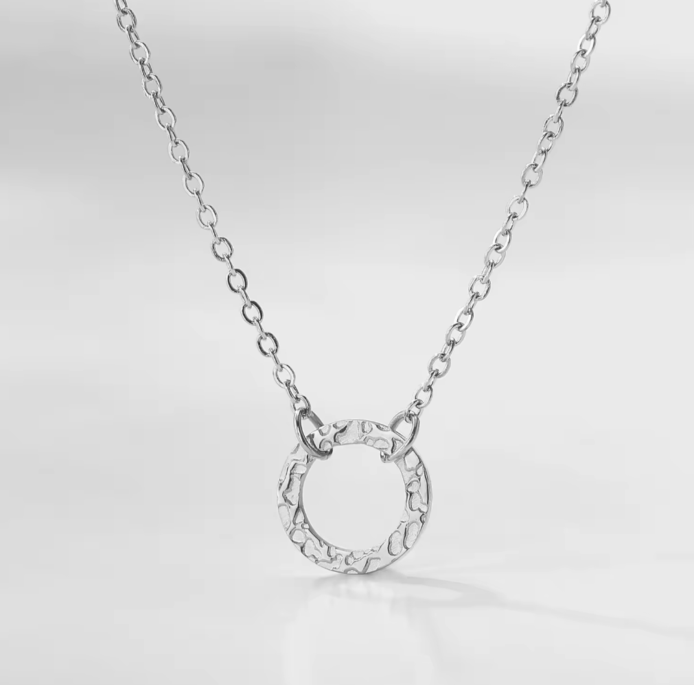 Hammered Circle Pendant Necklace- Available in gold, silver and rose gold