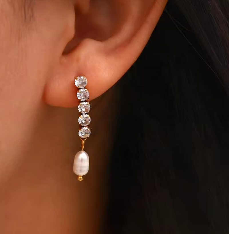 Cubic and Pearl Drop Earrings