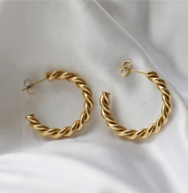 Buy Gold Hoop Earrings 14K Gold Plated High Polished Lightweight Hoops Twisted  Gold Small Hoop Earrings for Women at Amazon.in