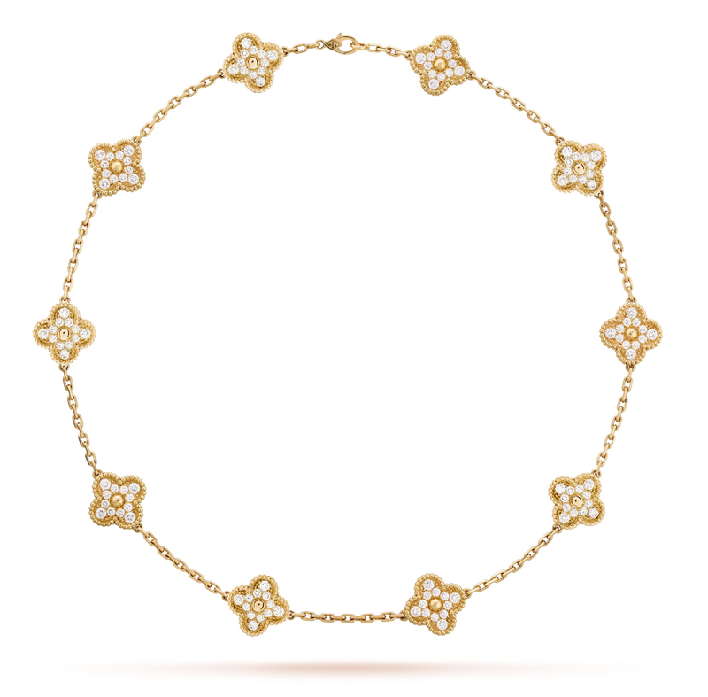 10 Motif Clover Necklace- Available in Black, White and Gold with Cubic Zirconia