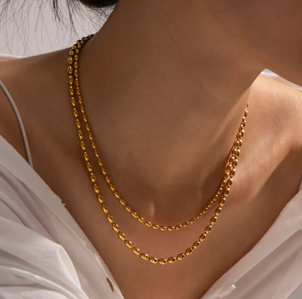 Double-Layered Oval Beaded Necklace