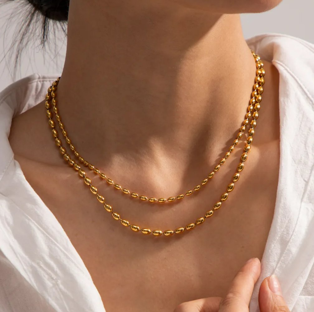 Double-Layered Oval Beaded Necklace