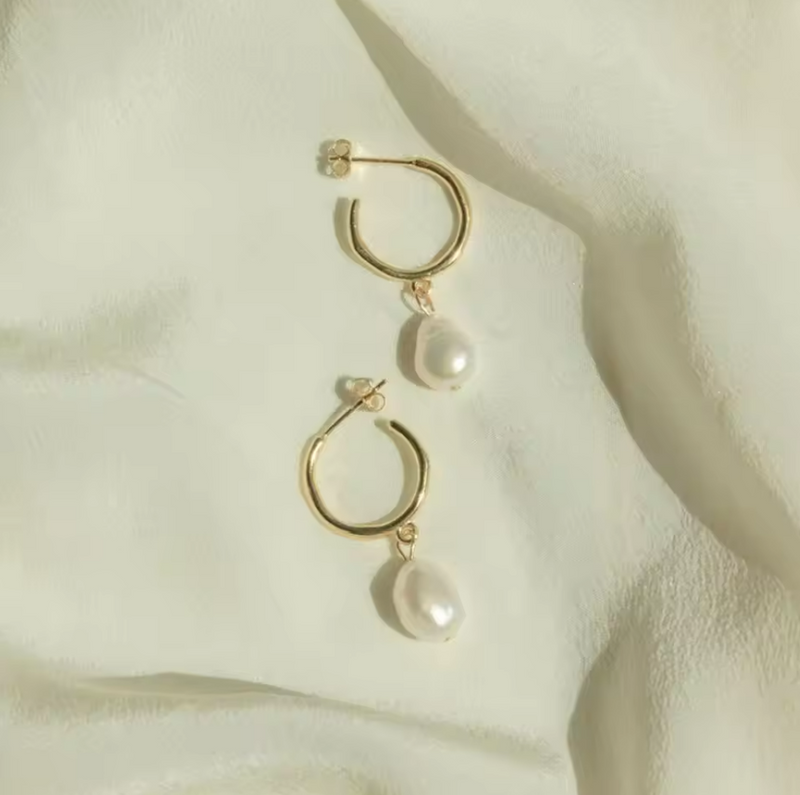 Handmade Pearl Charm Hoops