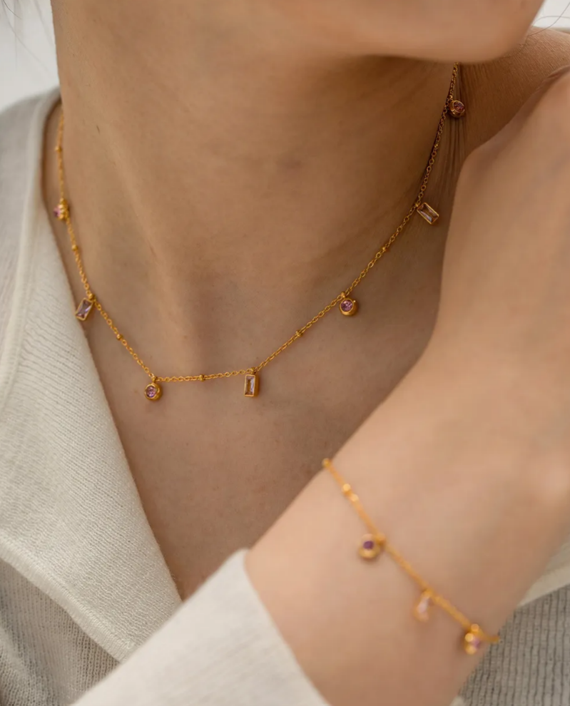Pink Stone Charm Necklace