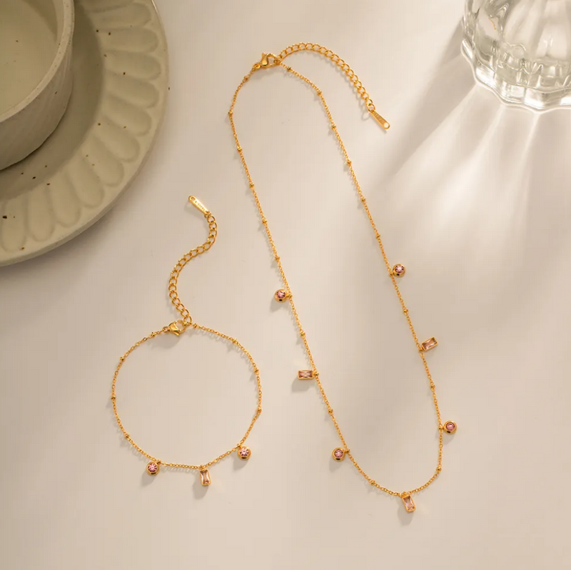 Pink Stone Charm Necklace