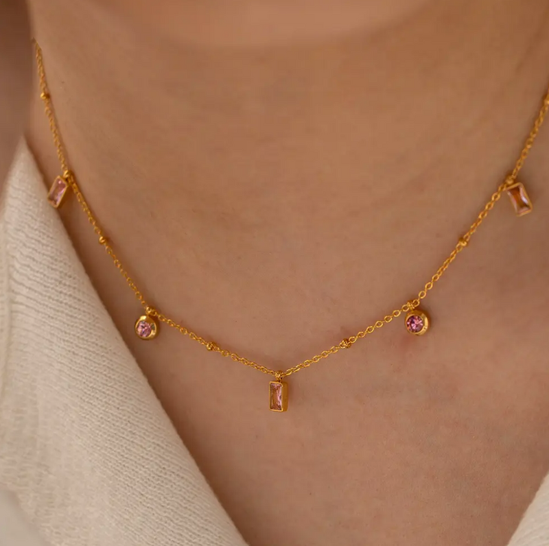 Pink Stone Charm Necklace